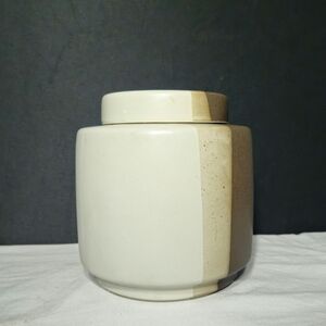 MCCOY Sandstone Striped Cream Tan Brown #214 Ceramic Pottery Cookie Jar